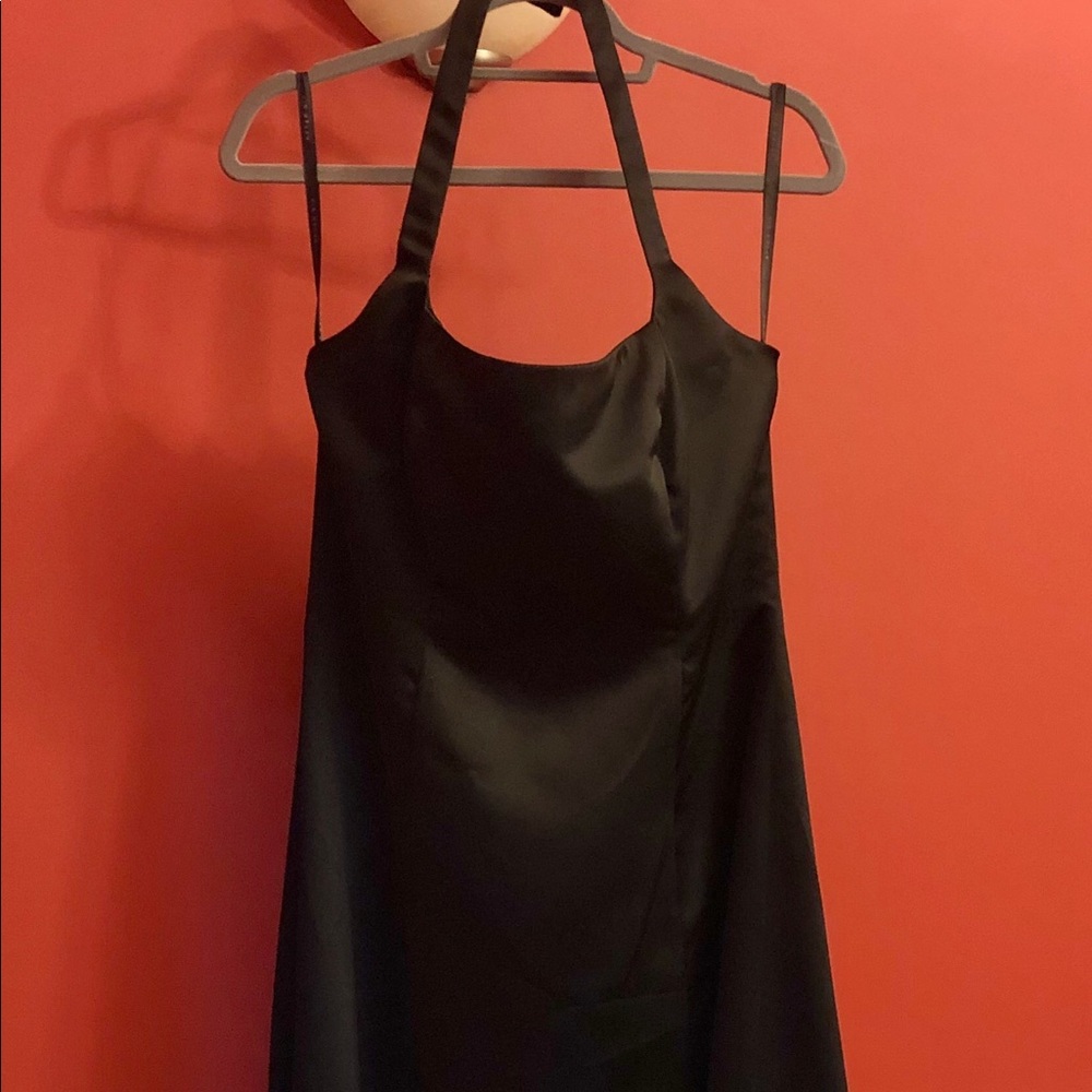 Black halter neck evening gown or bridesmaid dress